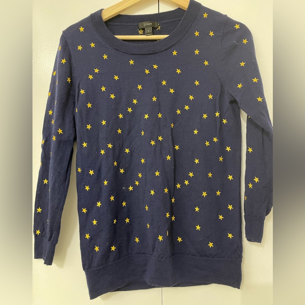 Merino wool navy sweater with starts